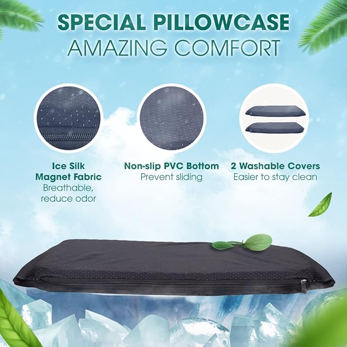 Yes4All Cooling Gel Seat Cushion for Long Sitting, 2 Silk Non-Slip Magnet Covers, Large Thick Breathable Wheelchair/Car/Office Chair Cushions