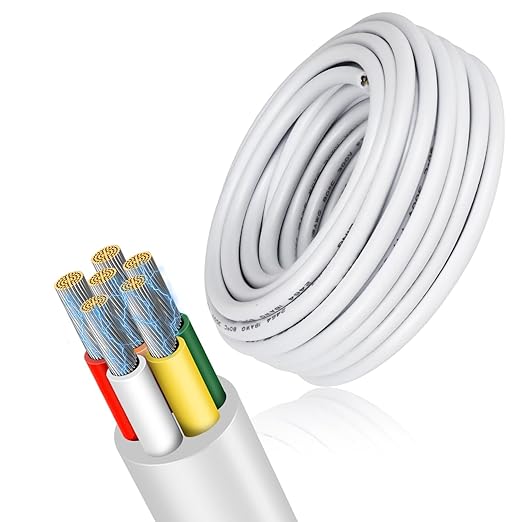 20 Gauge 6 Conductor Electrical Wire, 49.2FT Low Voltage 20/6 Tinned Copper Stranded 6 Wire Cable, 20 AWG White Flexible Extension Power Cord for Sprinkler, Thermostat, Speaker, Irrigation, Automotive