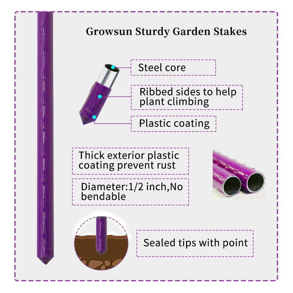 NO Splicing - 5ft Tall Tomato Cage 6-Pack Large Tomato Stakes Garden Plant Stakes Climbing Suports, 40 Clips and Plant Ties Include, Purple