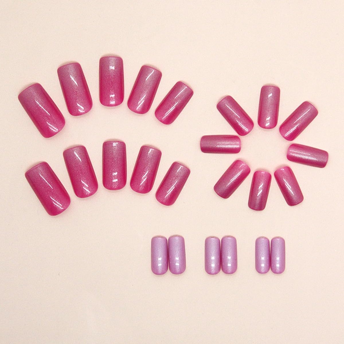 Hot Pink Press on Nails Square - Medium Fake Nails with Chrome Design - Glossy Full Cover Stick on False Nails - for Women 24 Pcs