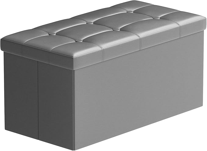 BRIAN & DANY 30 Inches Storage Ottoman Bench, Faux Leather Ottoman with Storage, Folding Bench Shoe, Foot Rest Stool, for Living Room, Gray