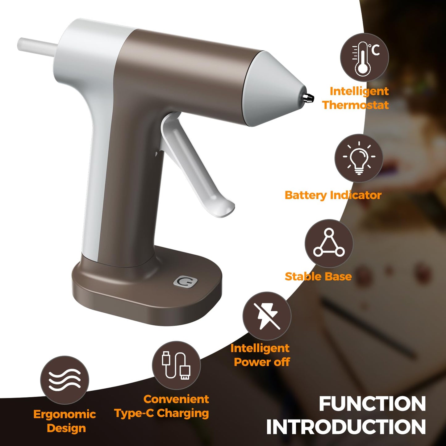 Treevian Cordless Hot Glue Gun Kit With 25pcs Glue Sticks, 30s Fast Preheating USB-C Rechargeable Mini Glue Gun, Smart Power-off, Hot Melt Gun for School, DIY Craft, and Home Repair