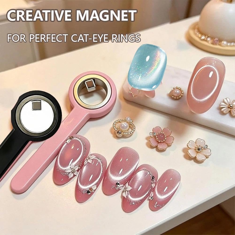 Ring-Shaped Cat Eye Magnet for Nails,Strong 2-in-1 Circle & Y Shape Nail Magnet Tool,Portable Cat Eye Nail Art Tool Wide Beam French Heart Effect for DIY,Beginners & Nails Artists(2pc-B)
