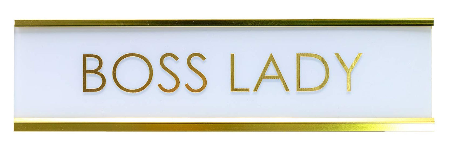 Signs ByLITA Boss Lady White Gold Novelty Desk Sign