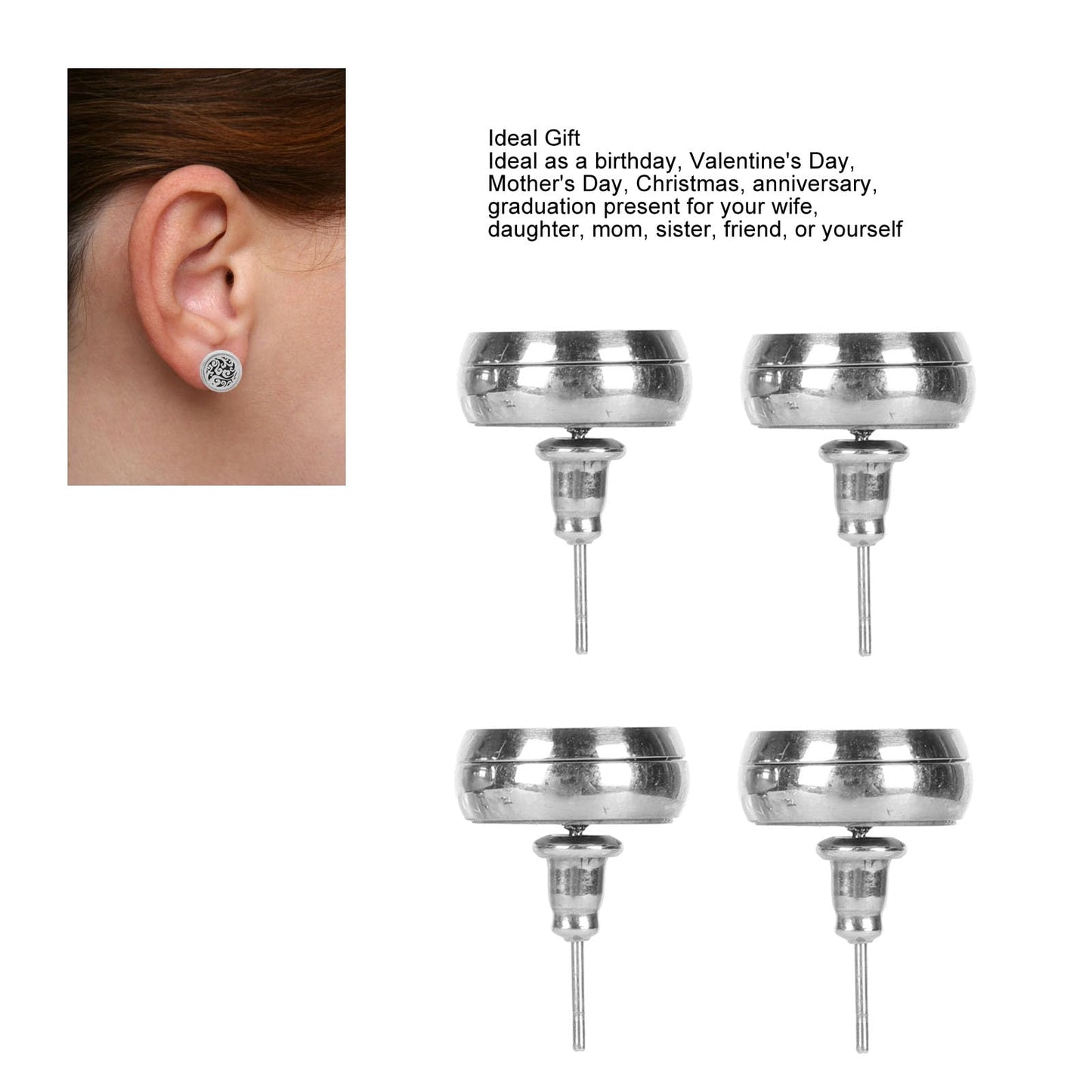Women Aromatherapy Earrings, 2 Pairs Round Shape Hand Crafted Stainless Steel Essential Oil Diffuser Earrings Essential Oil Stud Earrings for Daily Wear Meditation