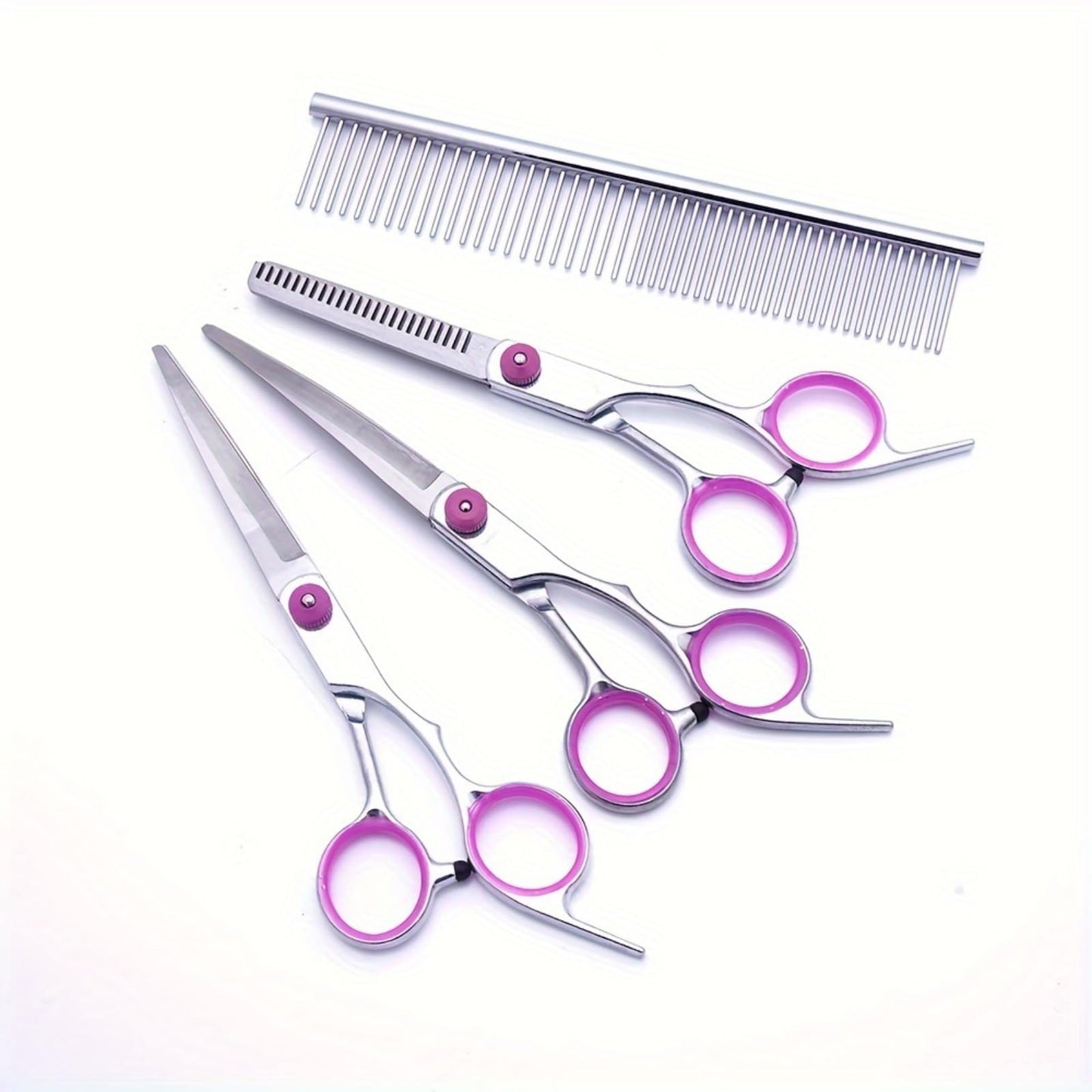 5-in-1 Pet Grooming Scissors, Stainless Steel Straight Thinning Curved Shears & Comb for Pet Use