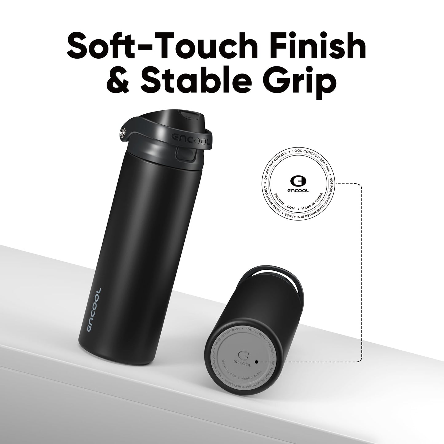 ENCOOL Leakproof Insulated Water Bottle with Straw Dual-Sip Water Bottle Bag-Safe Design for Work, Commute & Gym – Keeps Drinks Cold All Day, 24 oz, Jet Black