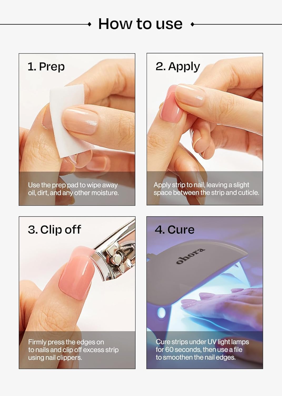 ohora Semi Cured Gel Nail Strips (N Bare Brick) - Works with Any Lamps, Salon-Quality, Long Lasting, Easy to Apply & Remove - Includes 2 Prep Pads, Nail File & Wooden Stick