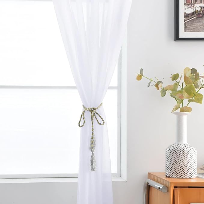 SpaceDresser Sheer Voile Window Treatment Rod Pocket Curtain Panels for Kitchen Bedroom Living Room Drapes Sunlight Filtering Privacy Semi Home Decor Assorted Colors Sizes (Optical White, 52 W x 84 L)