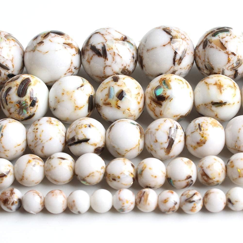 Yochus 60pcs White Shell Turquoise Beads，6mm Natural Stone Round Loose Beads for Jewelry Making Earring Necklace DIY Crafts