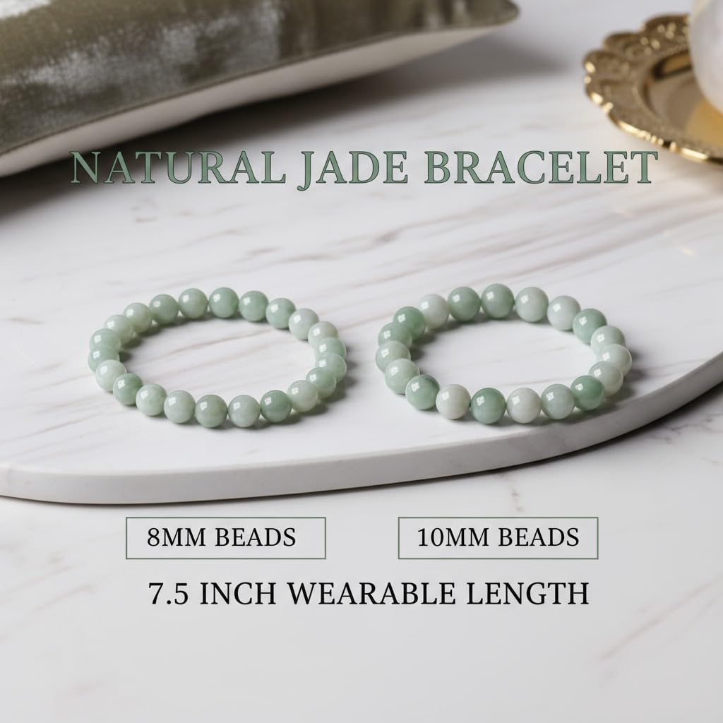 The Vida Handmade AAA+ Quality Crystal Stretch Elastic Bracelet - Nature Gemstone - Jewelry Gift - Holiday Gift - For Women & Men (Jade from Burma)
