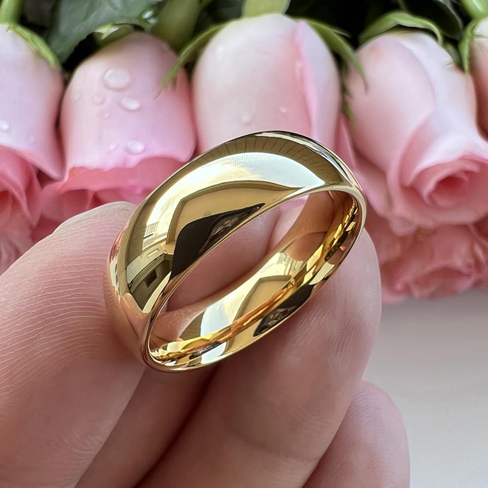 TUTISS 7mm Gold Tungsten Rings for Men Women Engagement Wedding Bands Domed Polished Comfort Fit Size 9