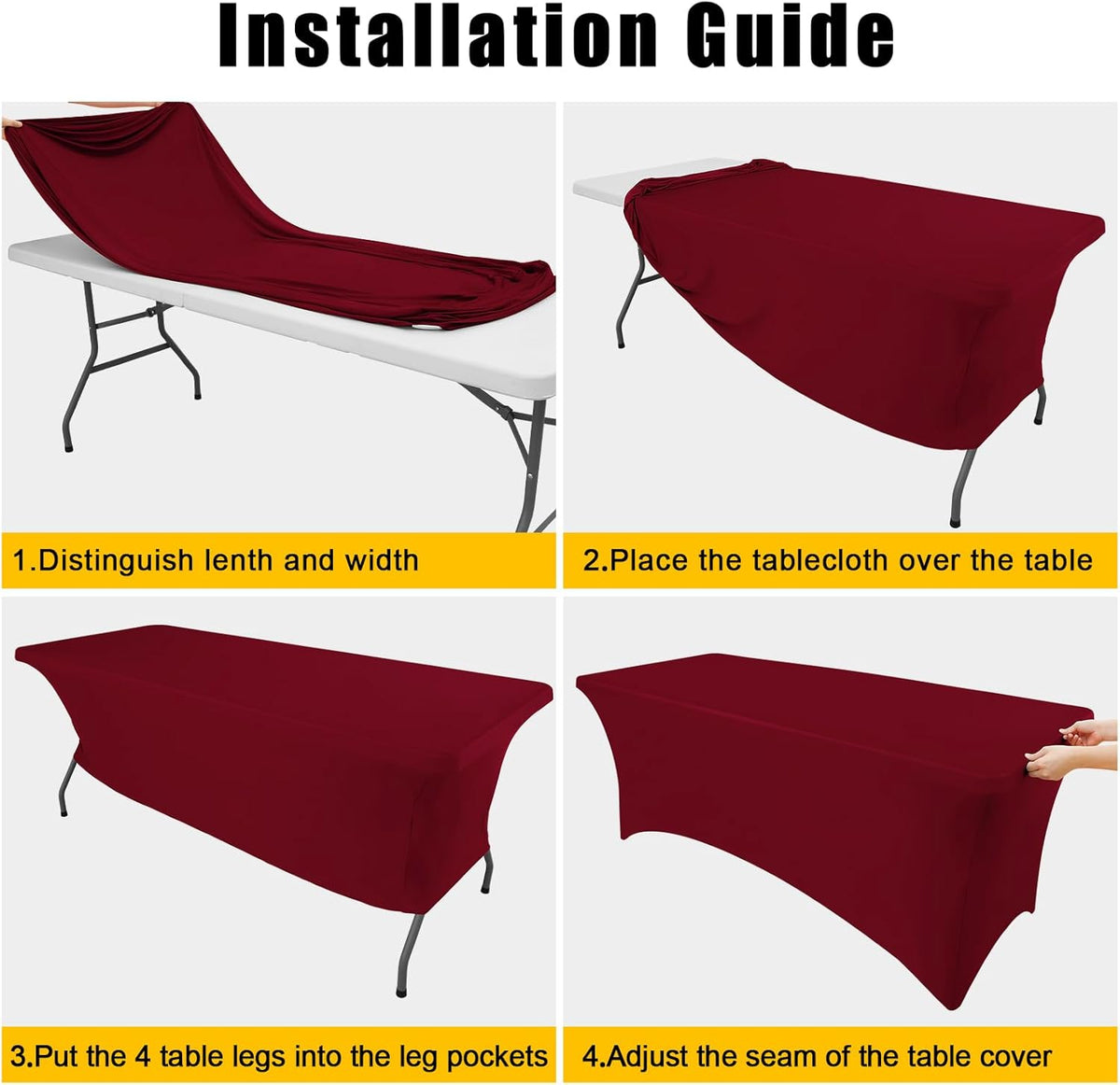 Smiry 2 Pack Spandex Table Cloth 6FT, Elastic Fitted Stretch Tablecloths, Washable and Wrinkle Free Rectangular Patio Table Cover for Outdoor, Wedding, Banquet & Parties (Wine Red, 72Lx30Wx30H Inch)