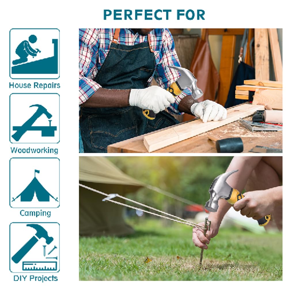 750pcs Nails Assortment Kit and 8oz Claw Hammer, Hammer With Hardware Nails Set for Home, DIY, Camping, Tent Stakes