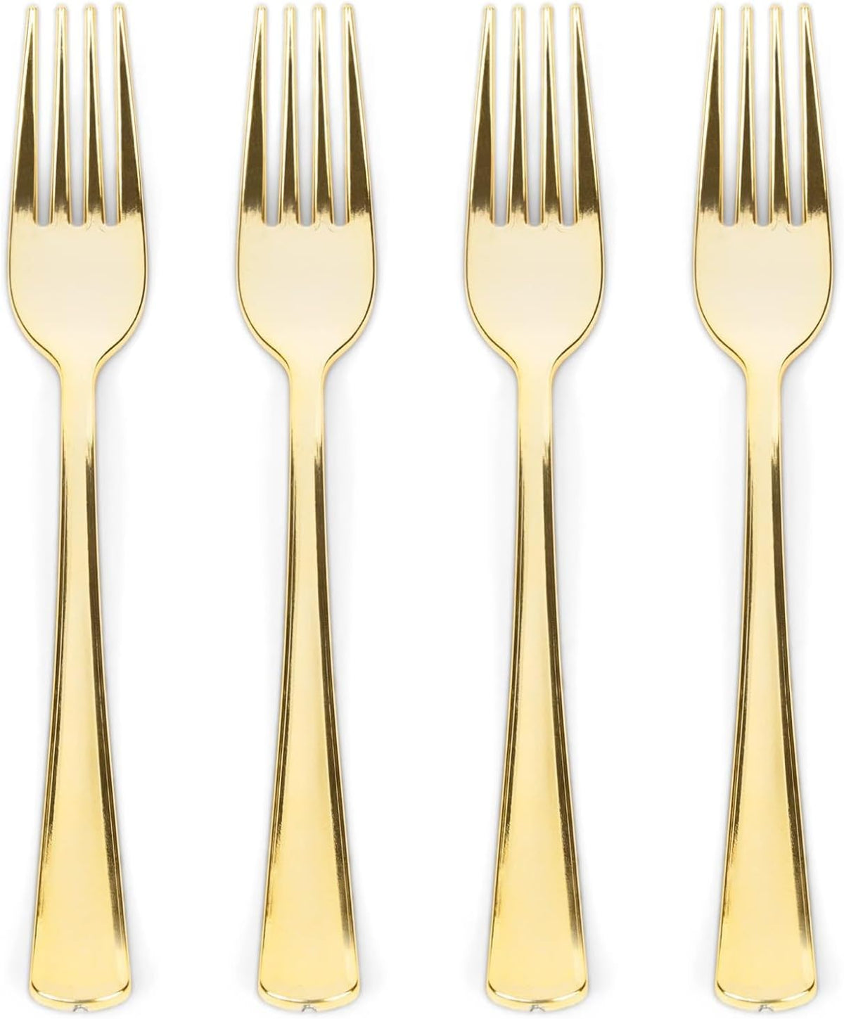 Prestee 100 Gold Plastic Forks - Heavy Duty Elegant Disposable Utensils - Fancy Plastic Silverware for Weddings and Holidays - Heavyweight 7 Inch Forks for Special Occasions
