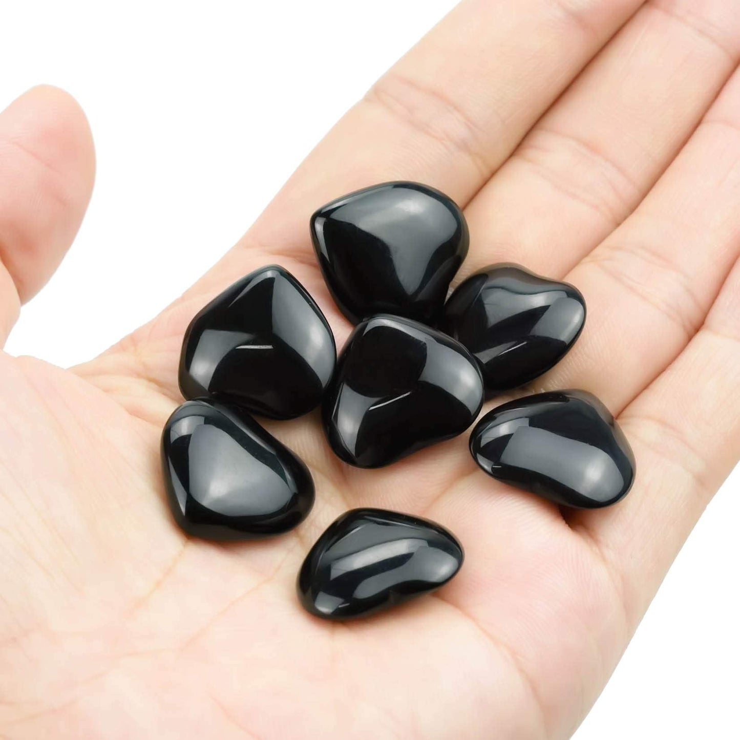 Marrywindix 15 Packs 0.8 Inch Healing Crystal Natural Black Obsidian Heart Love Carved Palm Worry Stone Chakra Reiki Balancing