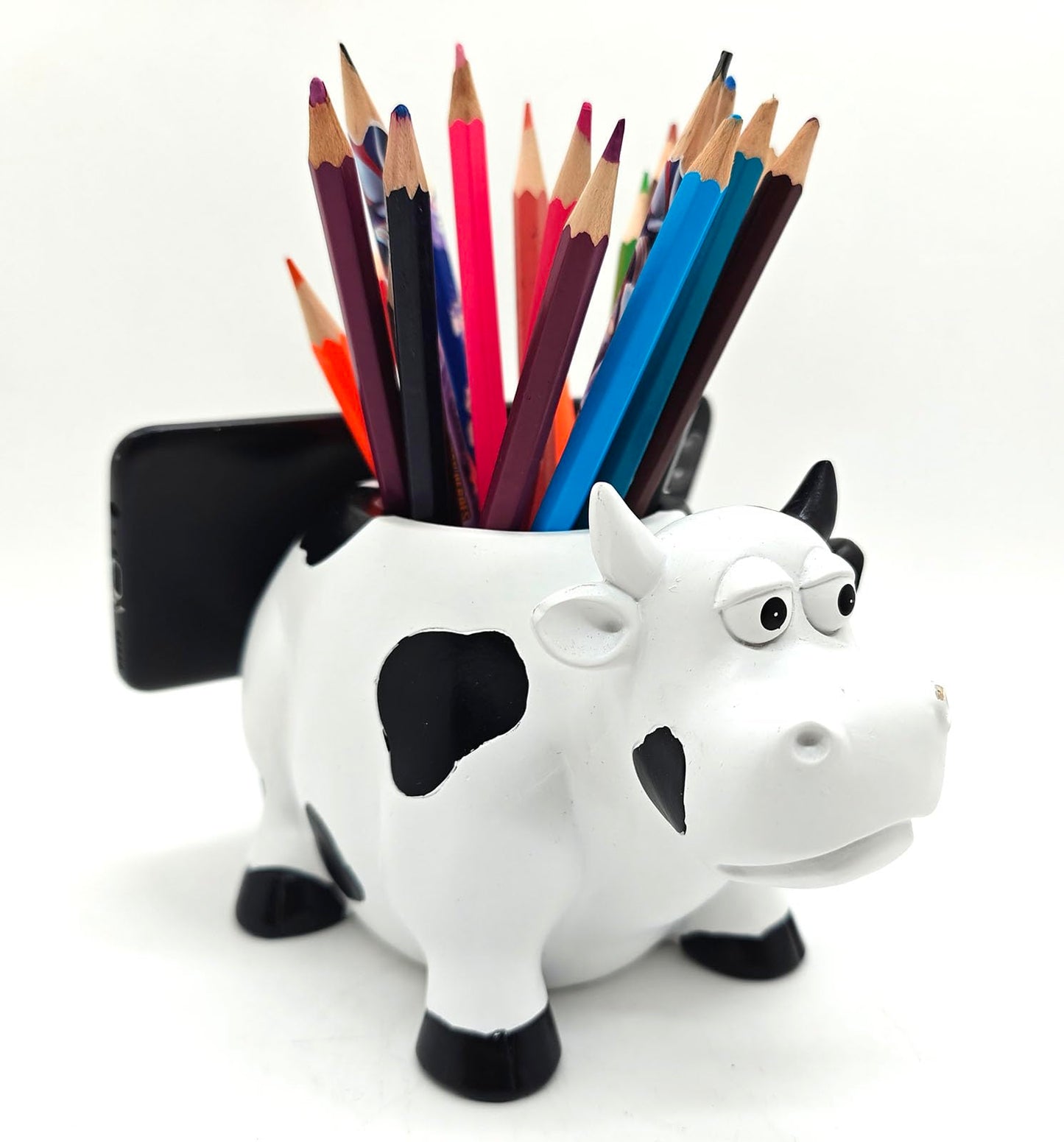 EONXNGAGY Cow Pencil Holder with Phone Stand - Tablet PC Holder for Desk - Office Decor