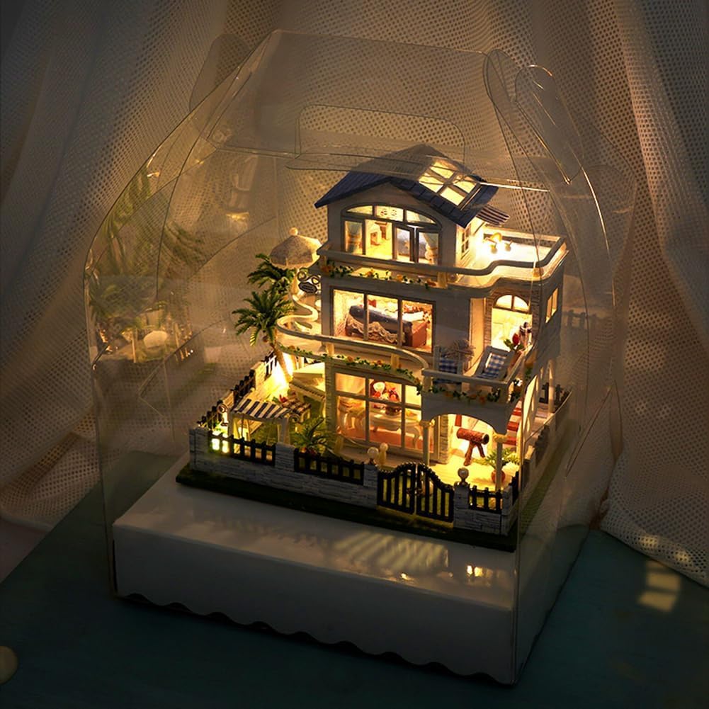 iiecrKiie Dollhouse Miniature with Furniture,DIY Kit Mini Modern Villa Model, Creative Doll House Best Christmas Birthday Gift for Lovers Boys and Girls