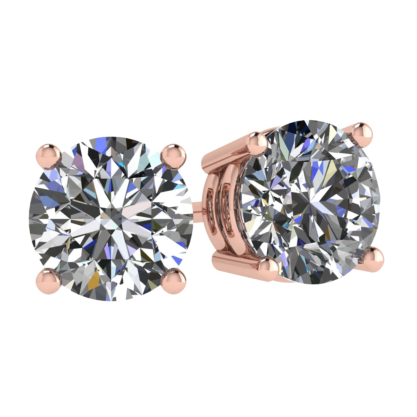 Central Diamond Center Round Simulated Diamond Stud Earrings Hypoallergenic Metal & Sterling Silver CZ - 5.25mm (1.00cttw) Rose