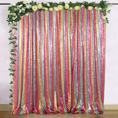 ShinyBeauty 5x7 FT Rainbow Sequin Backdrop | Rod Pocket Hanging Photo Booth Background for Birthdays, Baby Showers, Weddings - color: Rainbow, size: 5FTx7FT