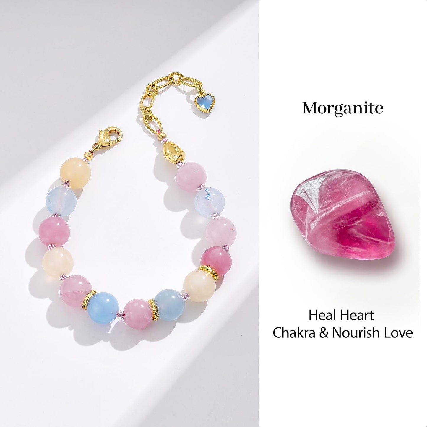 KissYan Beaded Bracelets for Women, Colorful Natural Stone Boho Bead Bracelet for Beach, Handmade Gemstone Summer Jewelry Gifts (Morganite)