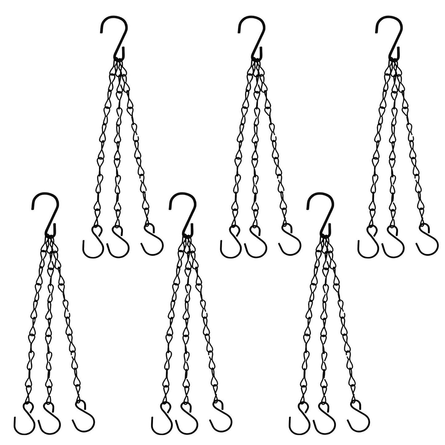 suiwotin 6pcs 16 Inch Hanging Basket Chains 3 Point, Black Chain with Hooks for Hanging Plants, Flower Pot