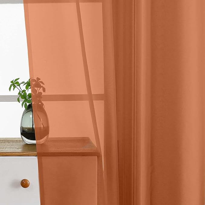 Orange Window Sheer Curtains 54 inch Length, Soft Airy Light Filtering Sheer Curtain 2 Panels Set, Dual Rod Pocket Gauze Orange Drapes for Living Room Bedroom, 2x42Wx54L Inches
