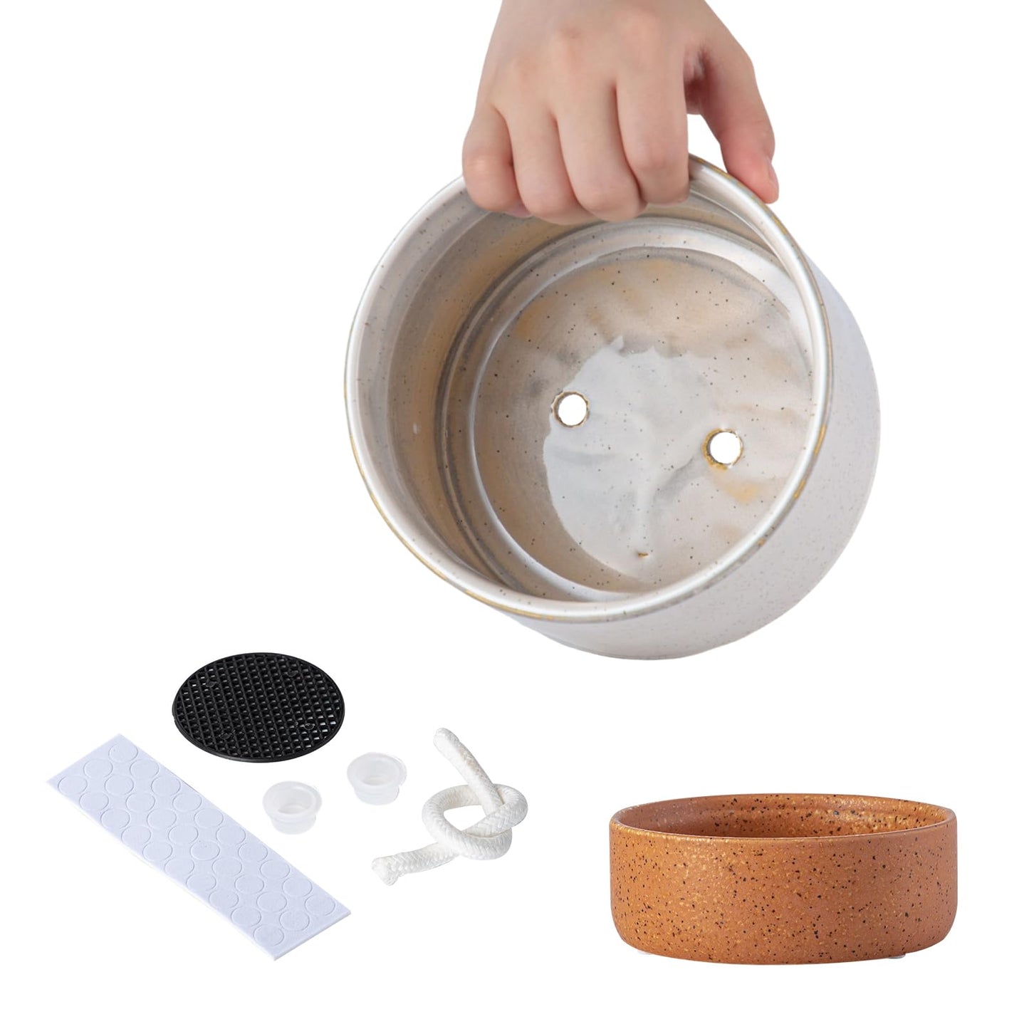 Chubacoo Self Watering Plant Pot: 6 Inch Ceramic Planter with Drainage Hole & Water Storage Plus - Flower Pot for Indoor & Outdoor Plants (Retro Grey, Small)