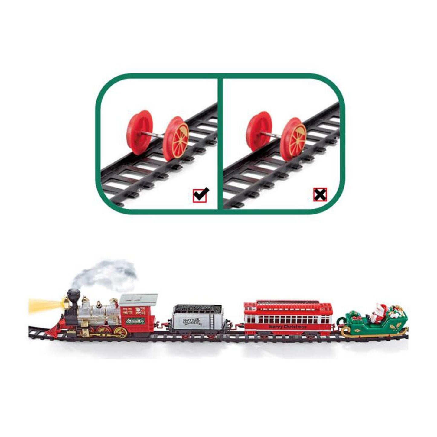 Menolana Christmas Train Set Tracks Toy Train Set for Under Christmas Tree Lights and Music with Smokes for Boys 3 4 5 6 7 8 Years Old