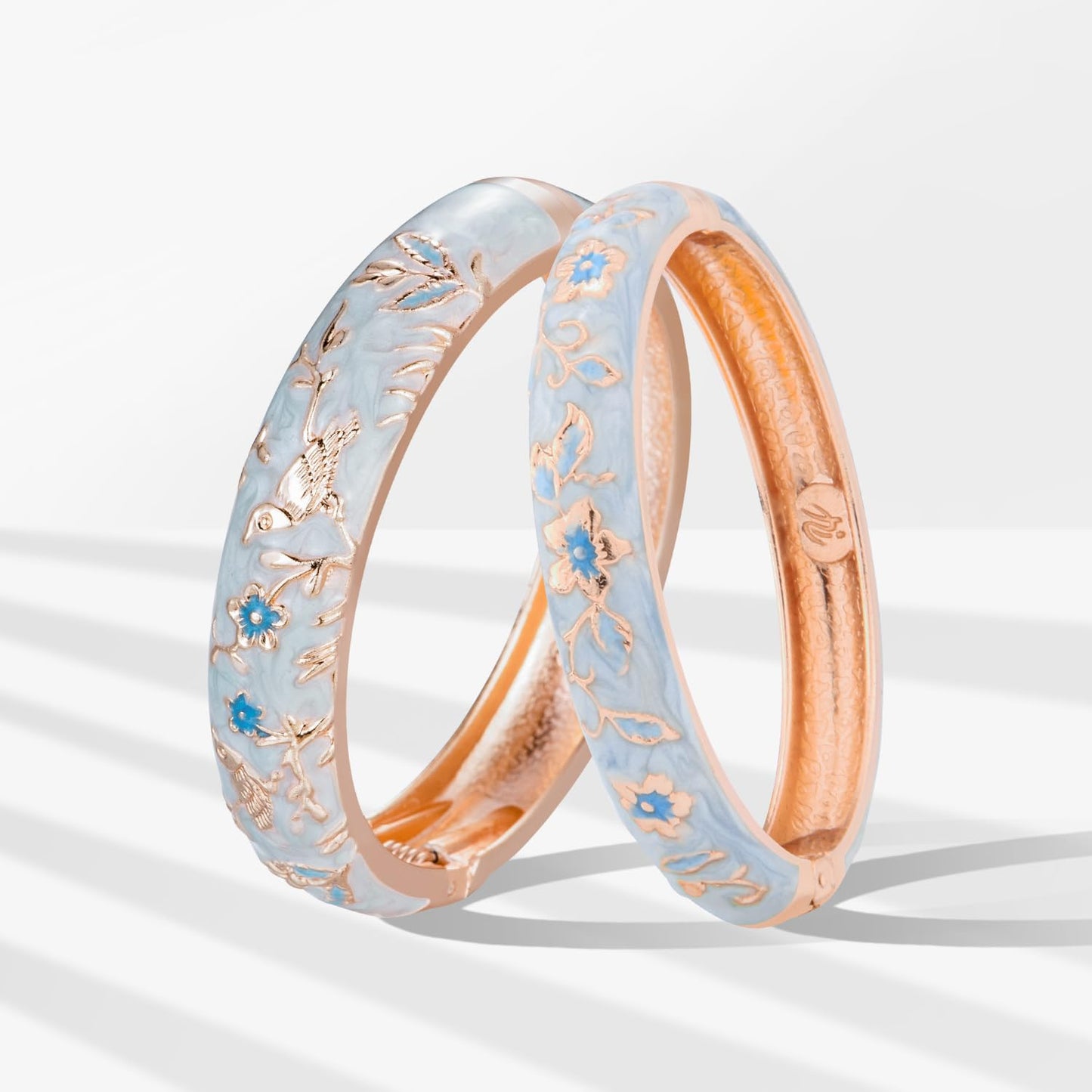 UJOY Colors Handcraft Jewelry Cloisonne Bracelet Enamel Bird Spring Hinged Womens Bangles Gifts Box 55C49-55A82 Light Blue