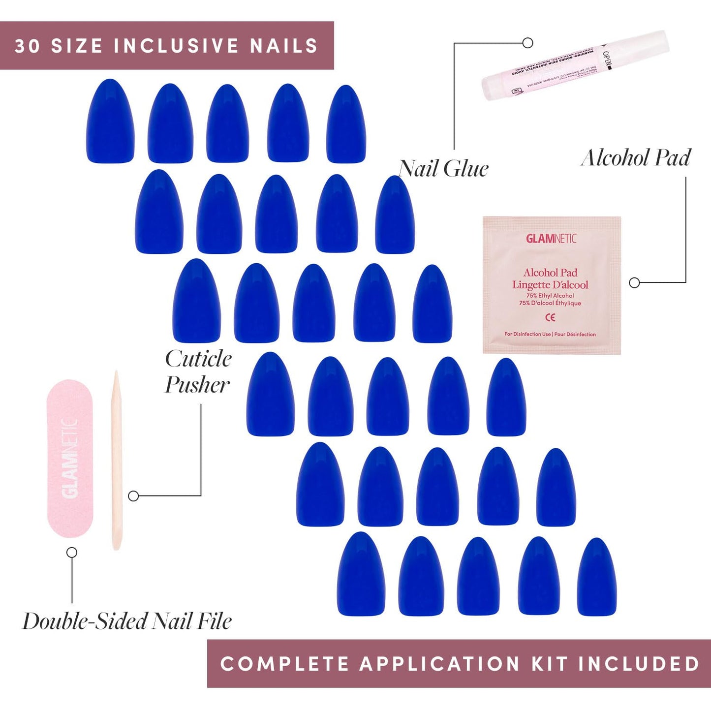 Glamnetic Press-On Nails Bundle - Azure Blue & Hailey | Bright Blue Short Round Fake Nails | Glazed Short Almond False Nails | Reusable, Salon-Quality Nail Kits