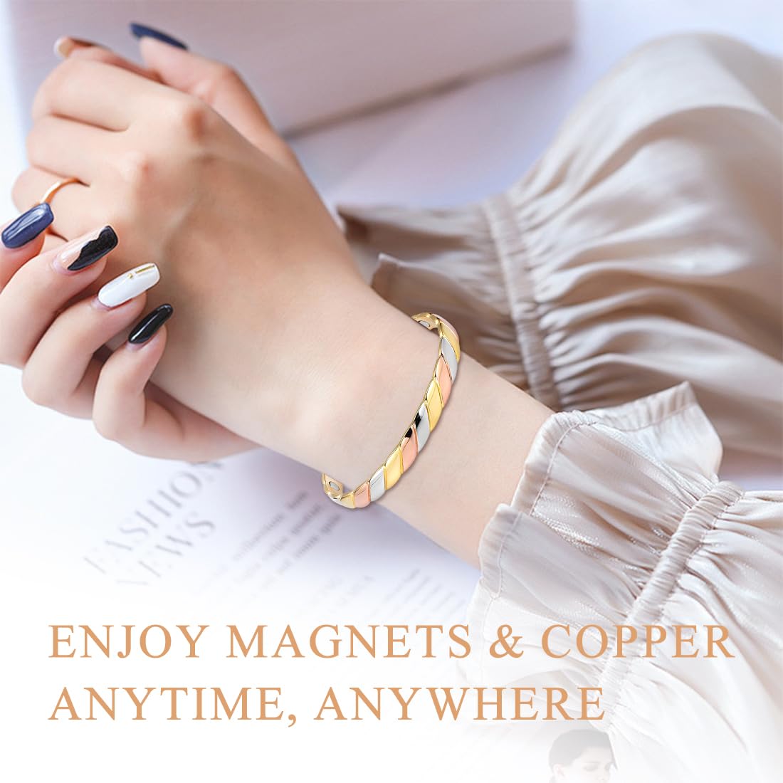 Vicmag Copper Bracelet for Women Men Magnetic Bracelet with Ultra Strength Magnets 100% Solid Pure Copper Gift (Tricolor)
