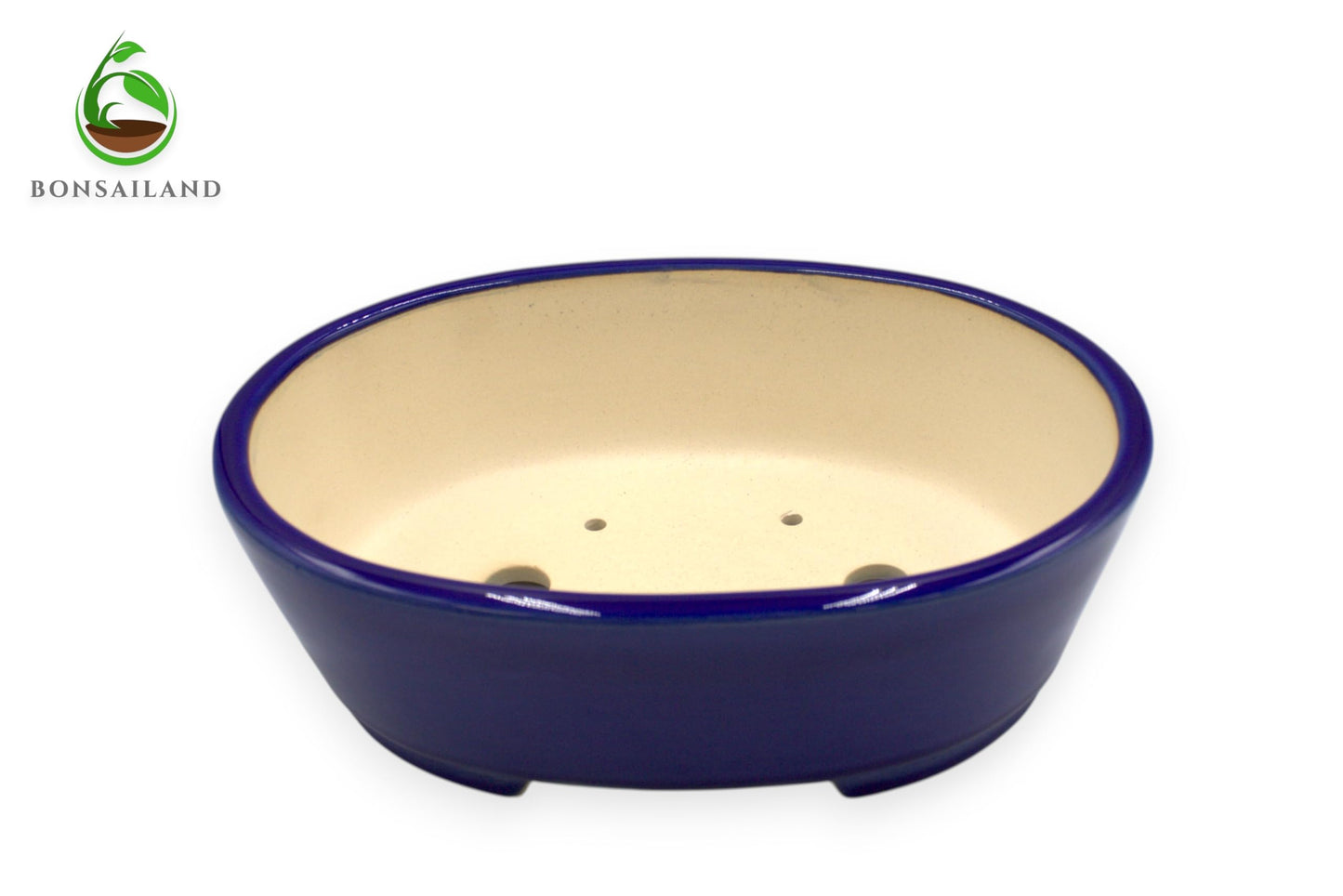 Ceramic Bonsai Planter Pot, Dark Blue, Oval Shape, 9 x 7 x 3 Inches