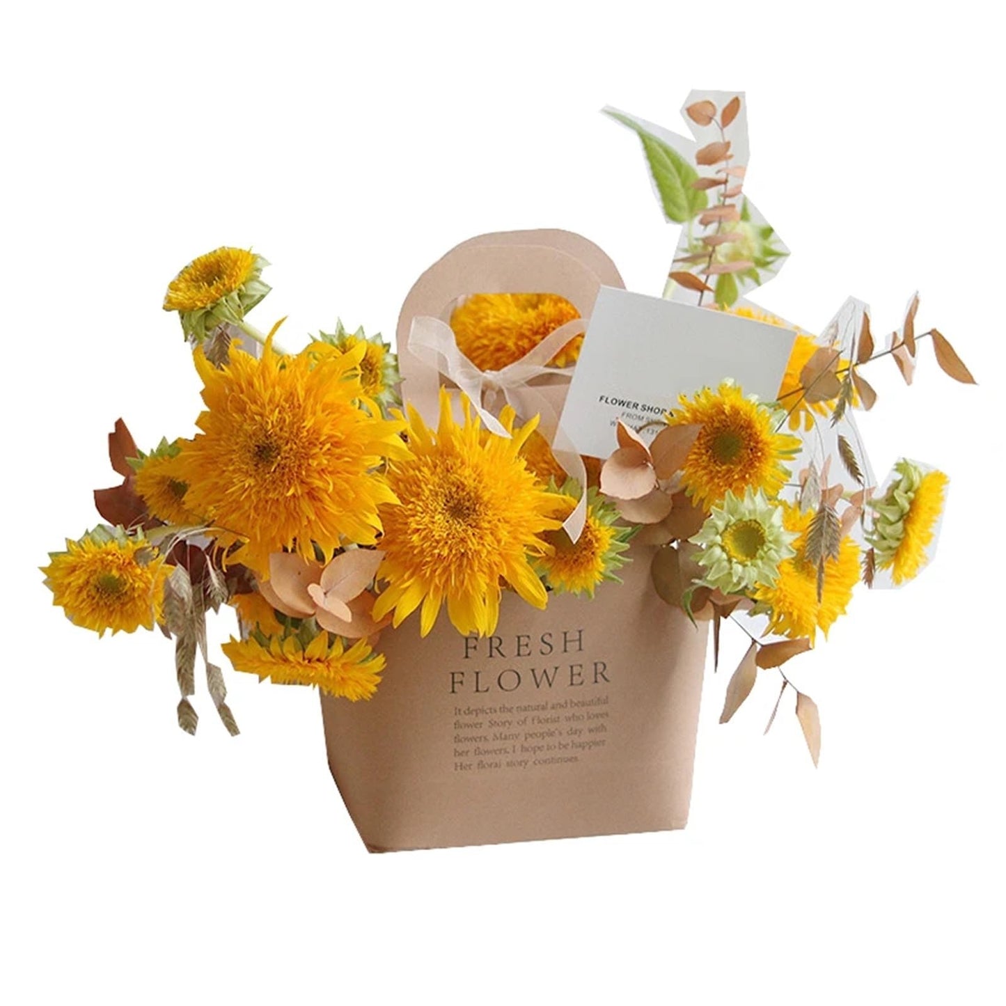 Nikeg Kraft Paper Flower Gift Bags 10Pcs Korean Portable Flower Box, Kraft Paper Bouquet Arrangement Packaging Bag, Creative Waterproof Gift(Black,Small)