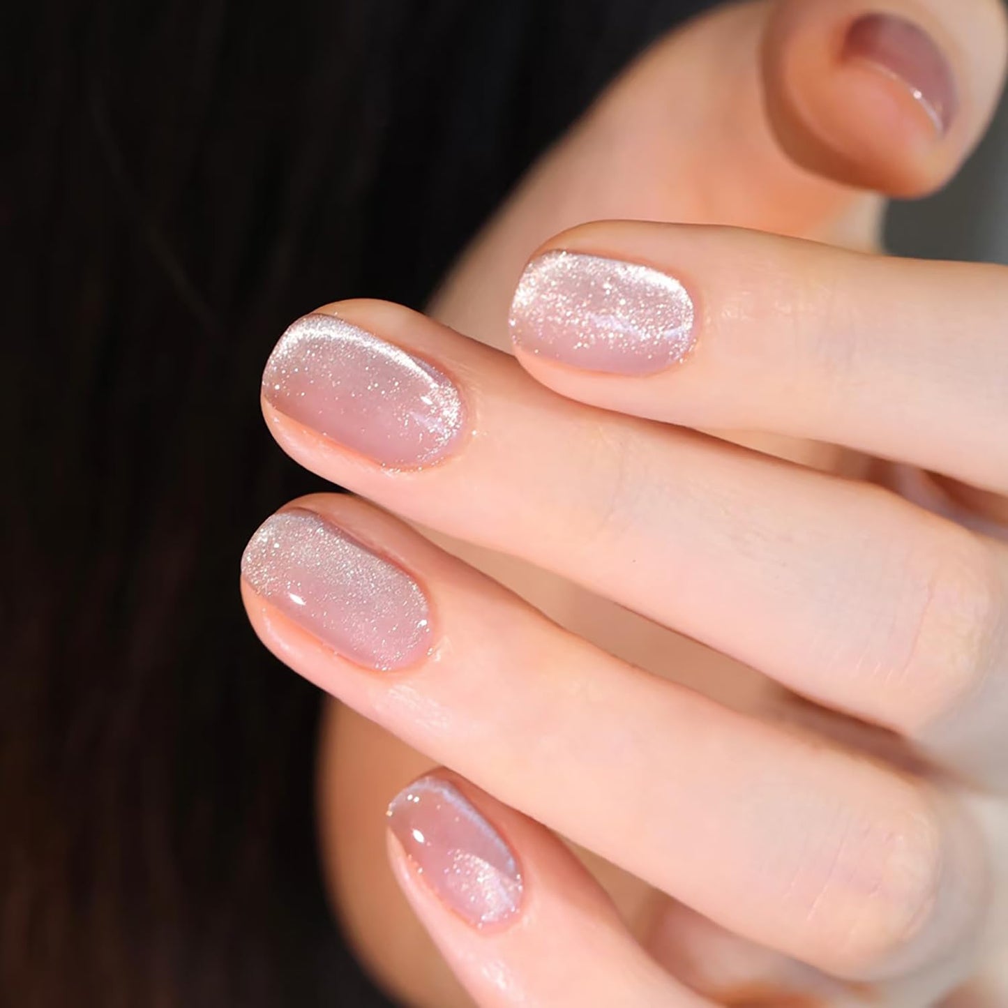 30Pcs Pink Glitter Press On Nails Short Square Pink Fake Nails With Glitter Design False Nails Press Ons Reusable Stick On Nails Full Cover Glossy Artificial Glue On Nail For Women Manicure Decor