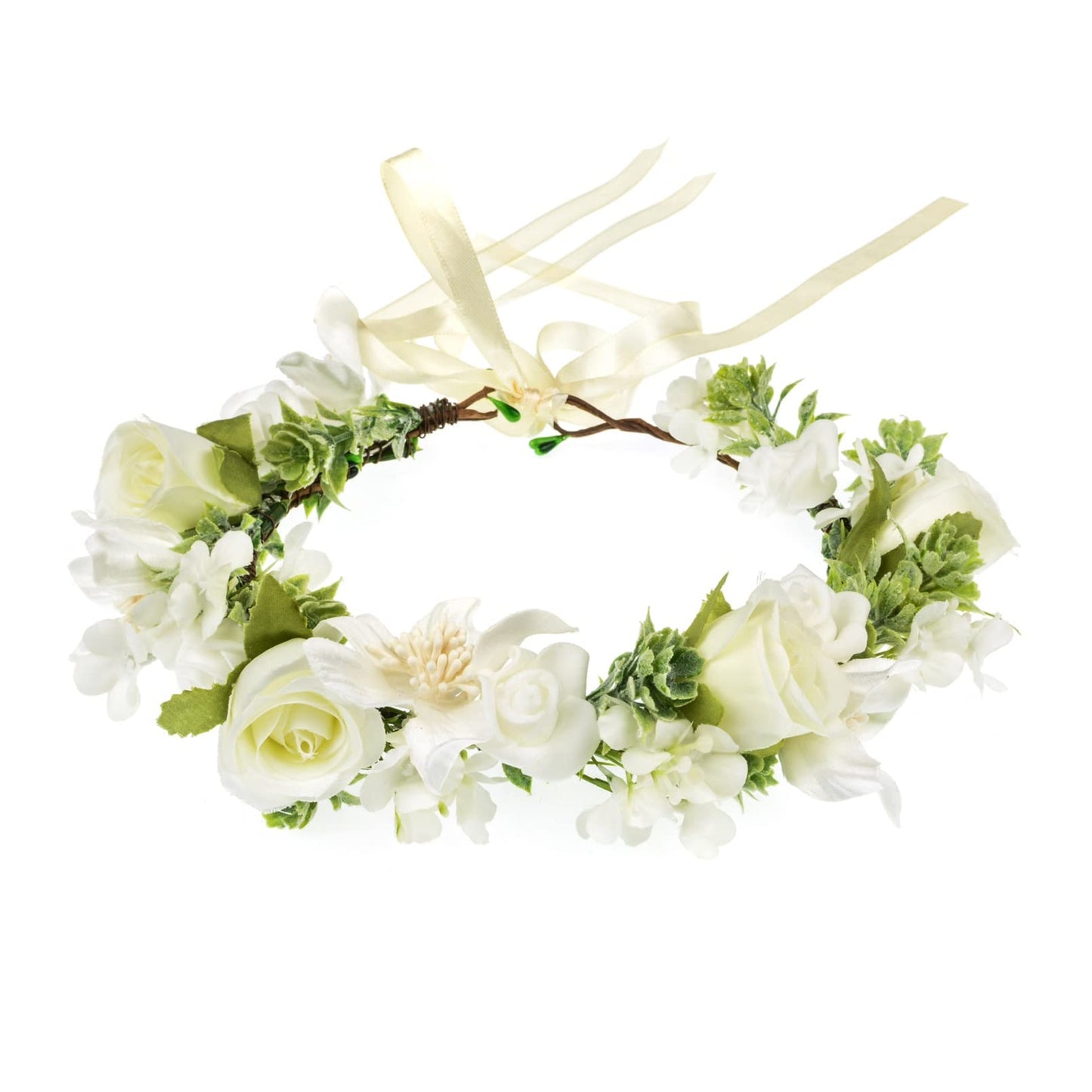 Vividsun Wedding Green Leaf Floral Crown Boho Bridal Flower Crown Maternity Photo Props Headpiece (A white)