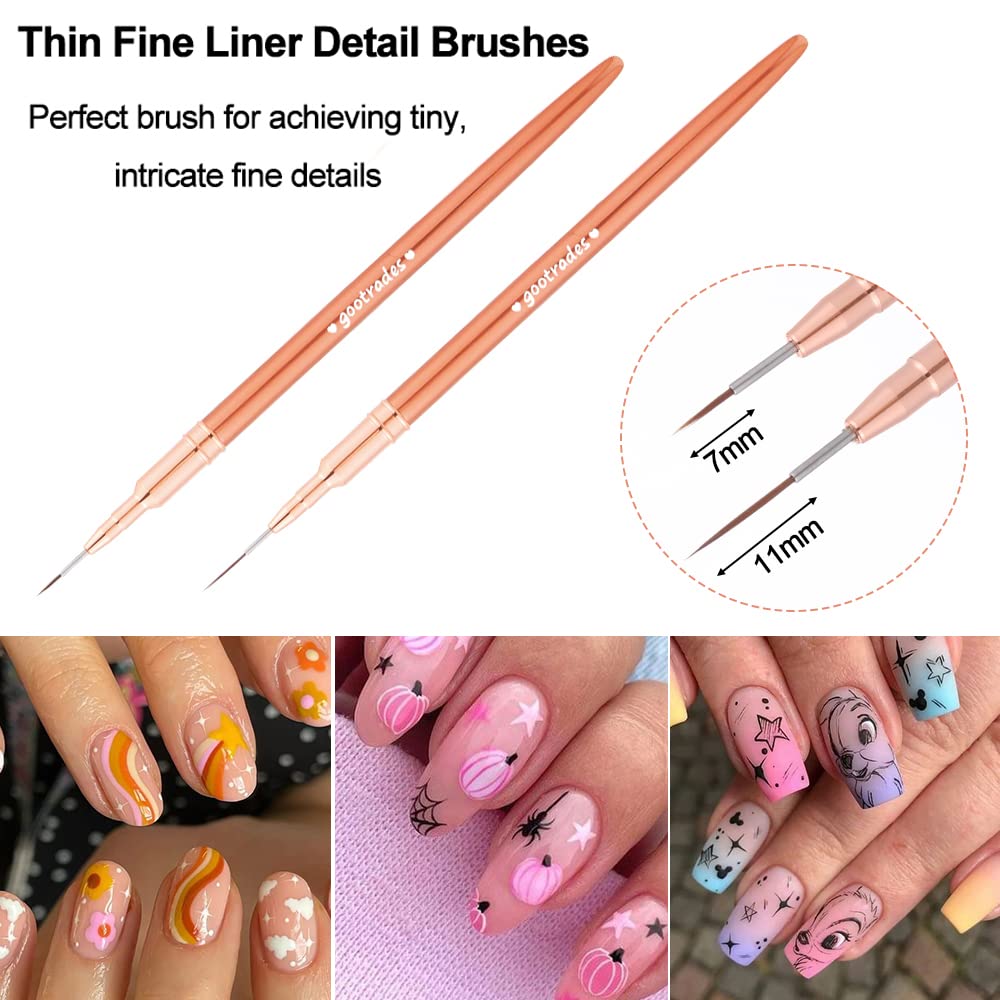 gootrades Nail Art Brushes, Nail Gel Polish Thin Fine Liner Striping Detail Painting Brush Pen