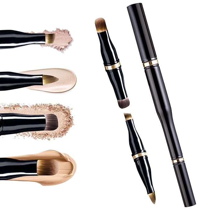 Unaone 4 in 1 Makeup Brush - Travel Lip Brush Eyebrow Brush Eyeshadow Brush Concealer Brush, Portable Multi-function Makeup Brushes