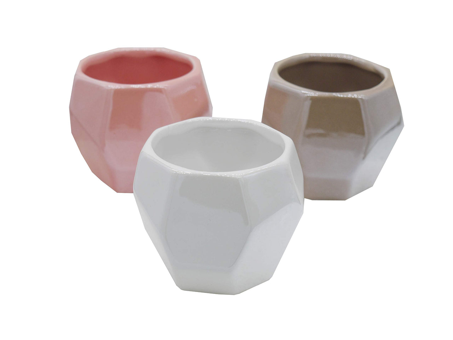 Admired By Nature Mini Pot Planters 3 Inch Ceramic Geometric Design Succulent Plant Pots, Set of 3