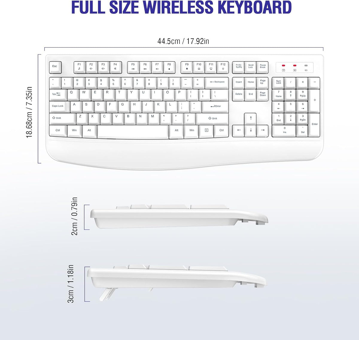 Wireless Keyboard, 2.4G Full-Sized Ergonomic Wireless Computer Keyboard with Wrist Rest for Windows, Mac OS Laptop/PC/Desktop/Notebook (White)