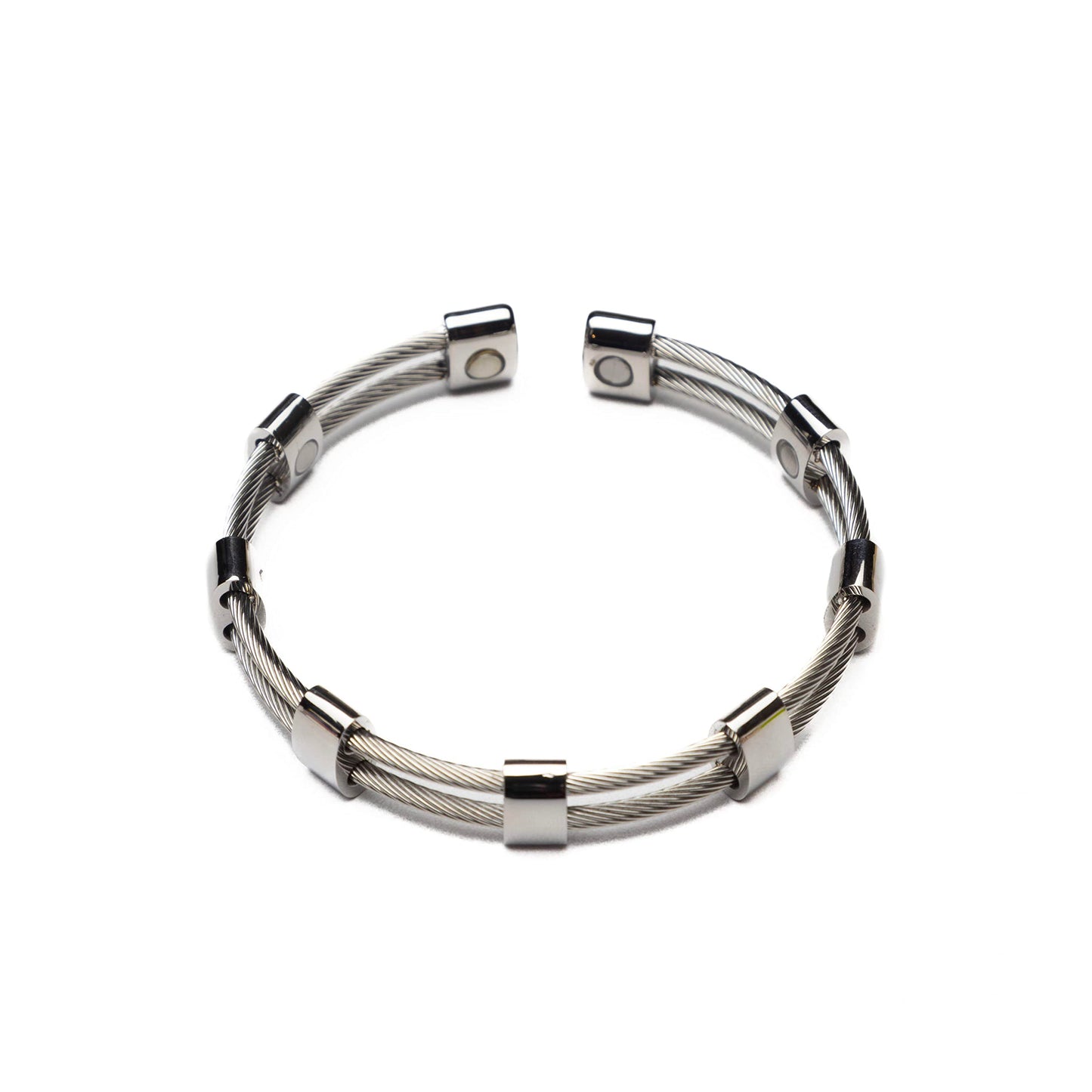MAGNEHEALTH Silver Stainless Steel and Magnetic Bangle Bracelet