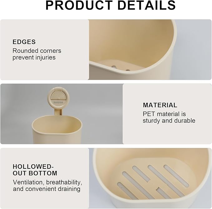 suntree Suction Cup Toothbrush Holder with Drainage Holes - No Drill Wall Mount Organizer for Razor, Toothpaste, Face Wash - Milky White