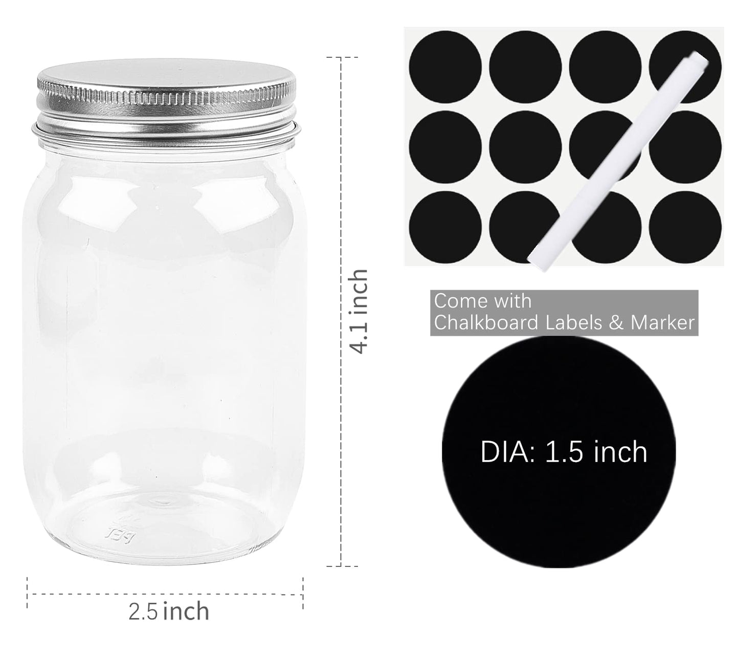 TUZAZO 8 Oz Plastic Mason Jars with Lids, 12 Pack Reusable Empty Small Clear Plastic Storage Containers for Kitchen & Household | BPA Free Spice Jar | Candy Jar