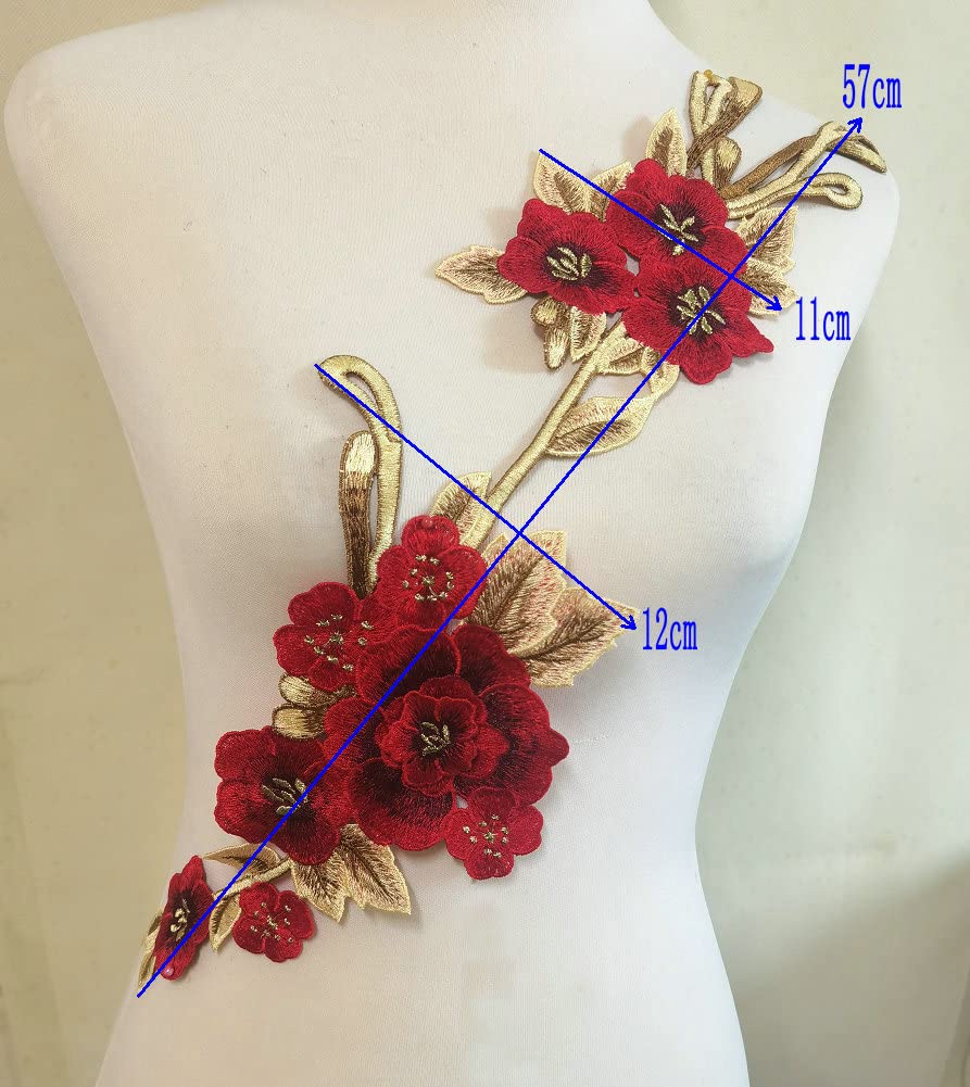 2pcs Beautiful Embroidered Flower Sewing On Patches Accessories Repair Decoration Appliques (Red A)