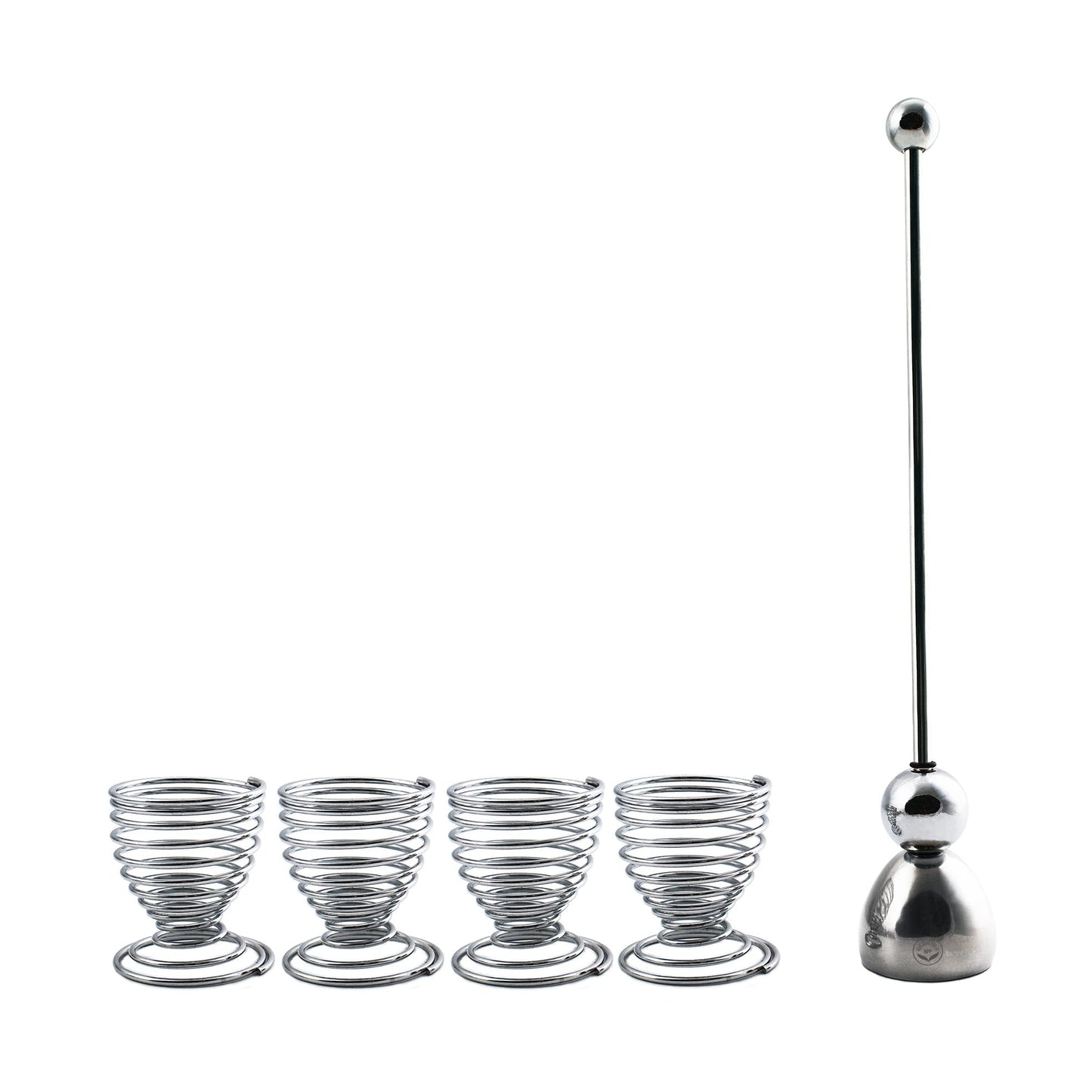 NEWLINE NY 5 PCS - 4 Spring Wire Egg Cup Holders and 1 Stainless Steel Topper Opener Set