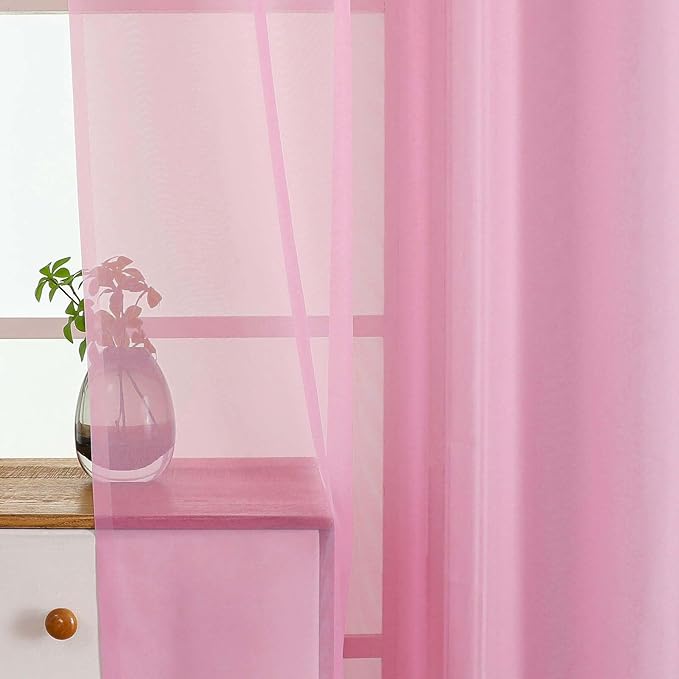 Light Pink Small Sheer Curtains 2 Panels Set, Kitchen Curtains 36 Inch Length, Elegant Light Filtering Short Window Drapes for Living Room Bedroom, Dual Rod Pocket Design, 2x42Wx36L Inches