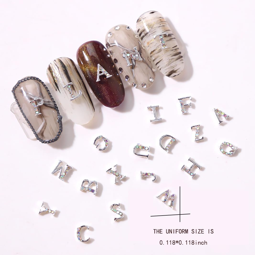 JERCLITY 48 Pieces Alloy Silver Nail Charms, 12pcs Zodiac Nail Charms, 26pcs Letter Nail Charms, 10pcs Number Nail Charms, Silver Charms for Women Girls Nail Art