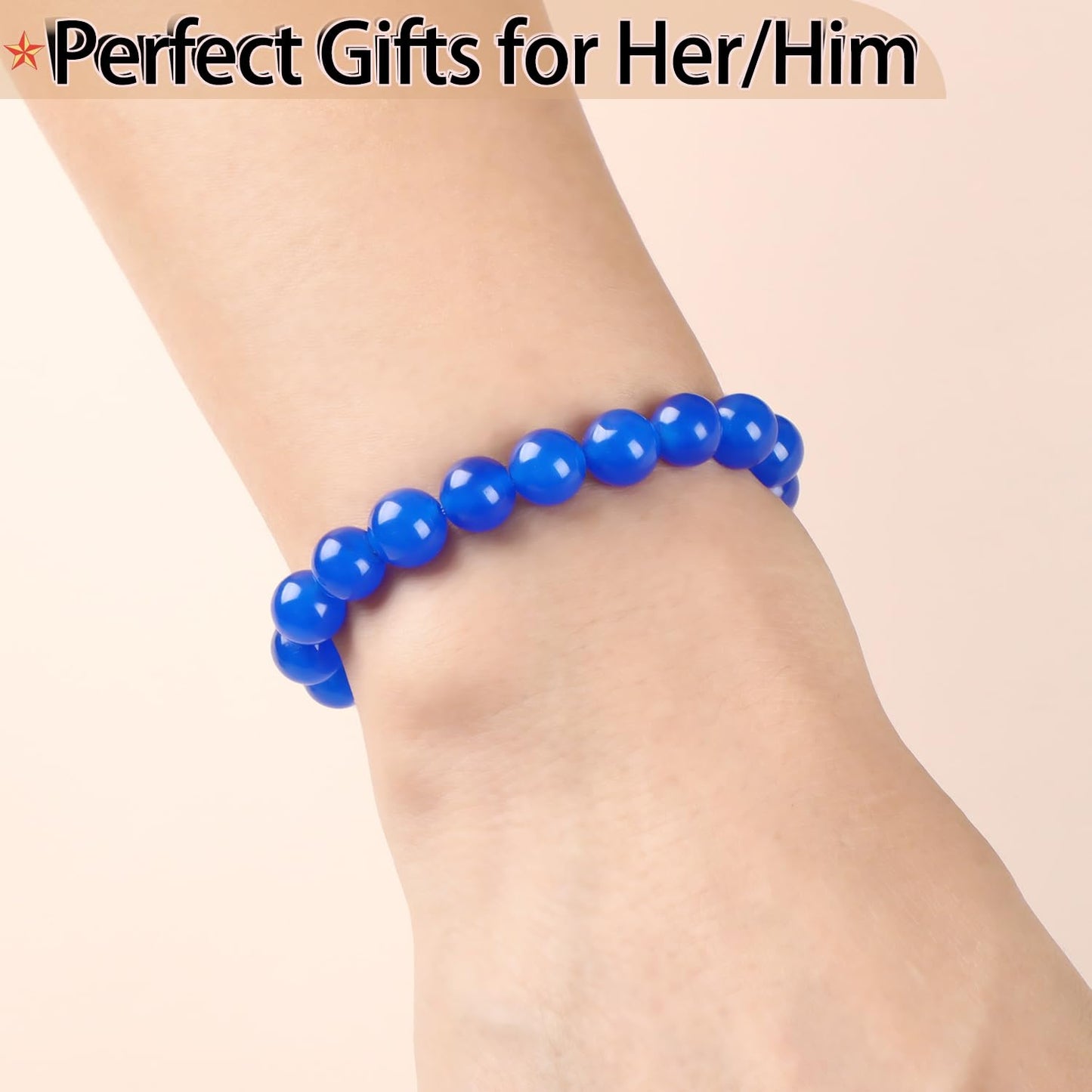 QOGIR Handmade Healing Bracelets,8mm Blue Jade Bracelet - Transformation and Protection - Stone Beads Stretch Bracelet for Women Men