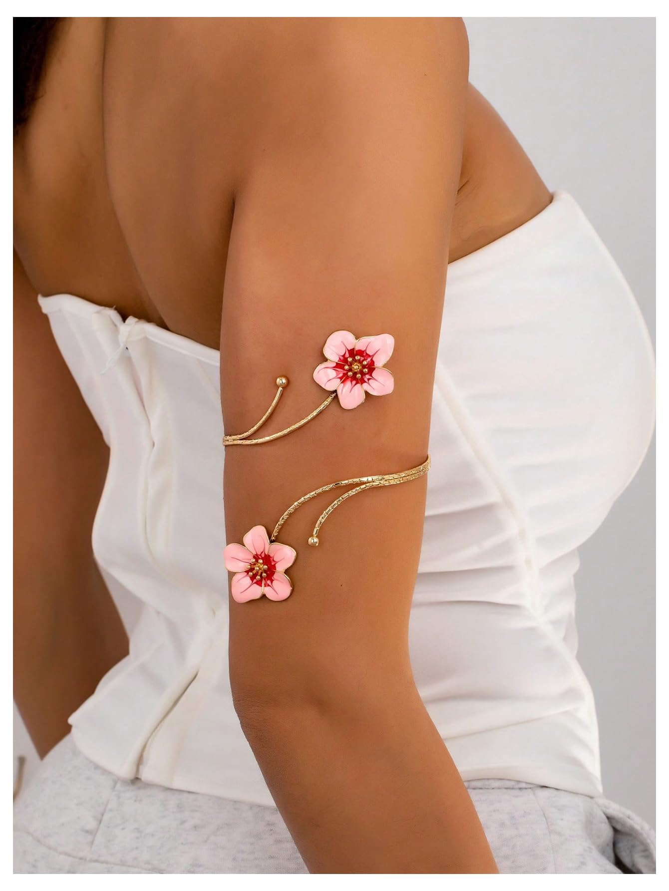 MakeMeChic Beach Gold Arm Cuff Jewelry for Women Bangle Band Armlet Flower Upper Arm Cuff Bracelet Summer Beach Essentials Multicolor One-Size