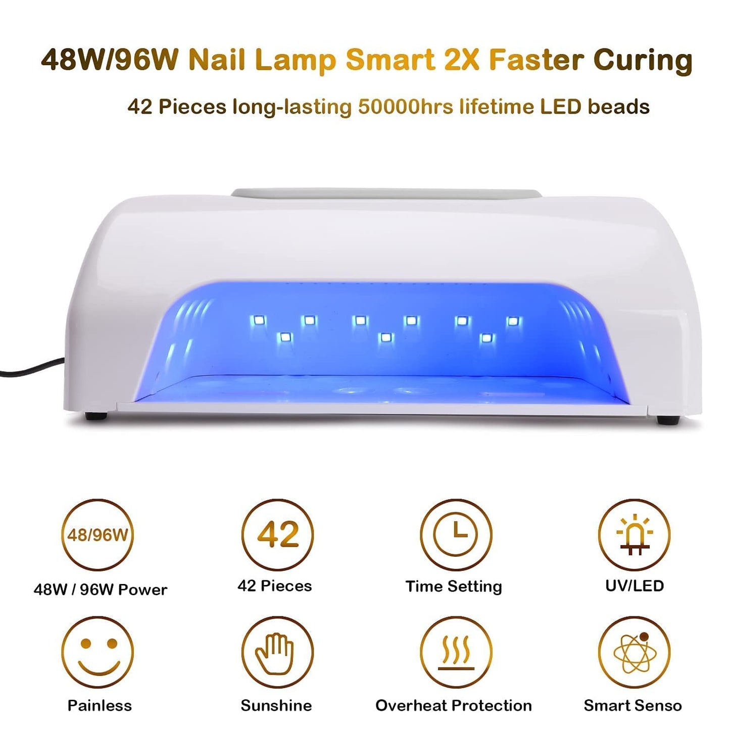 Nail Dust Collector Vacuum Multifunction Nail Art Machine,40W Nail Dust Collector for Acrylic,30000PRM Nail Drill with Bits and Sanding Bands, 48W/96W UV LED Nail Lamp, 6W Table Light, Hand Cushion